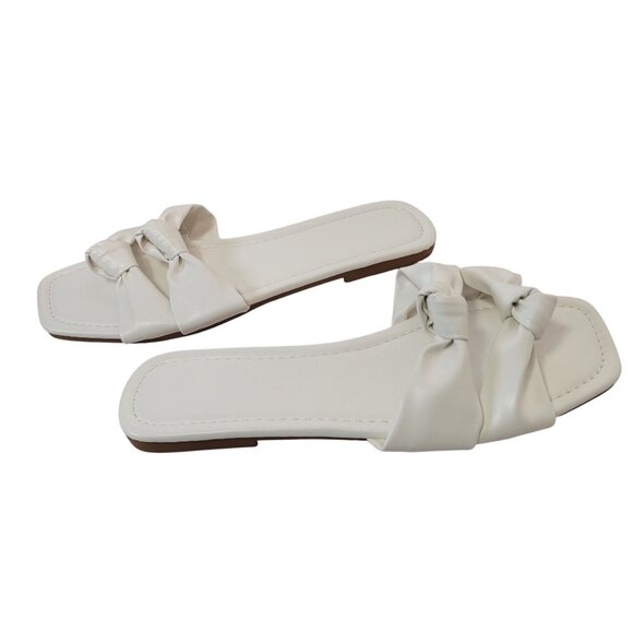Women's Knot Design Double Strap Slide Sandals Square Open Toe Flats Size 8.5 - Picture 3 of 7